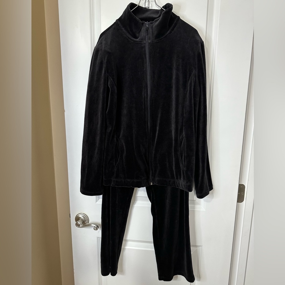 Talbots Black Velvet/Velour Lounge Set Sz L